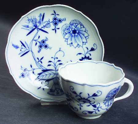 Blue Onion ("Sword" Backstamp) Flat Cup & Saucer Set