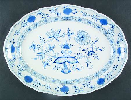 Blue Onion ("Sword" Backstamp) 16" Oval Serving Platter