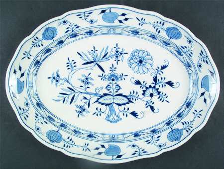 Blue Onion ("Sword" Backstamp) 17" Oval Serving Platter
