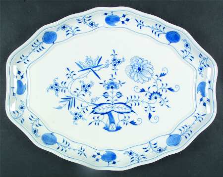 Blue Onion ("Sword" Backstamp) 16" Oblong Tray