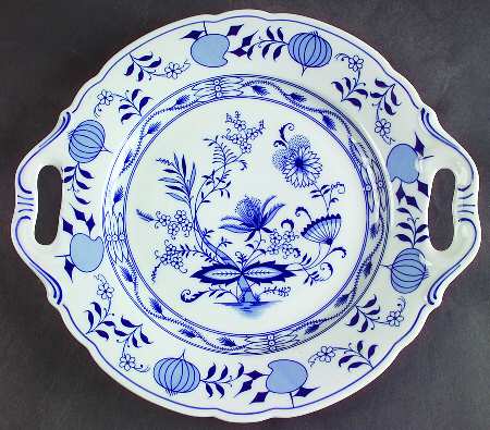 Blue Onion ("Sword" Backstamp) Handled Cake Plate