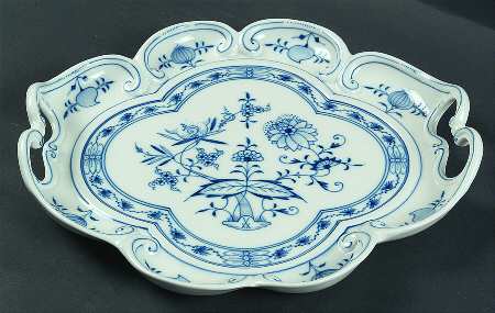 Blue Onion ("Sword" Backstamp) 12" Handled Oblong Tray