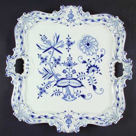 Blue Onion ("Sword" Backstamp) 16" Square Tray