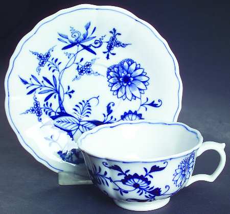 Blue Onion ("Sword" Backstamp) Footed Cup & Saucer Set