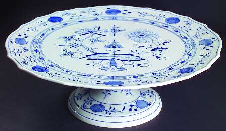 Blue Onion ("Sword" Backstamp) 13" Diameter Pedestal Cake Stand