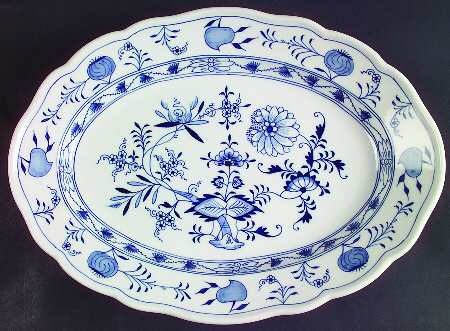 Blue Onion ("Sword" Backstamp) 13" Oval Serving Platter