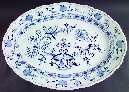 Blue Onion ("Sword" Backstamp) 19" Oval Serving Platter