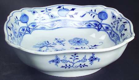 Blue Onion ("Sword" Backstamp) 7" Square Vegetable Bowl