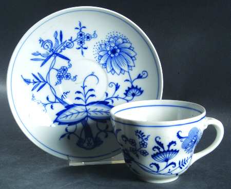 Blue Onion ("Sword" Backstamp) Flat Cup & Saucer Set