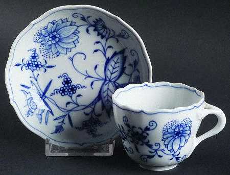 Blue Onion ("Sword" Backstamp) Flat Demitasse Cup & Saucer Set