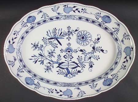 Blue Onion ("Sword" Backstamp) 20" Oval Serving Platter