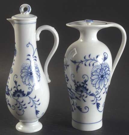 Blue Onion ("Sword" Backstamp) Vinegar and Oil Set W/Stoppers