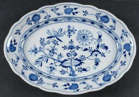 Blue Onion ("Sword" Backstamp) 13" Oval Serving Platter