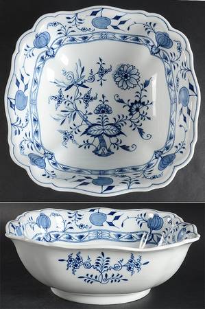 Blue Onion ("Sword" Backstamp) 10" Square Vegetable Bowl