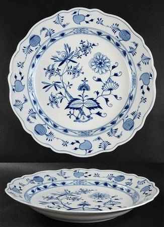 Blue Onion ("Sword" Backstamp) 13" Deep Round Platter