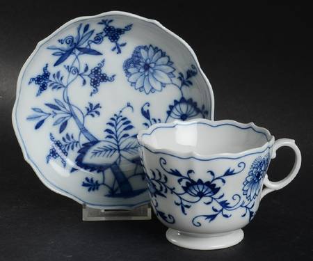 Blue Onion ("Sword" Backstamp) Footed Cup & Saucer Set