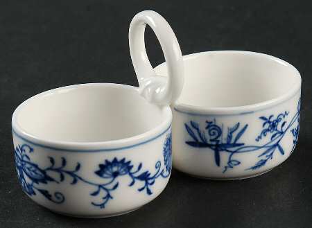 Blue Onion ("Sword" Backstamp) Double Salt Dip