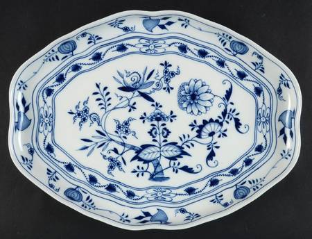 Blue Onion ("Sword" Backstamp) 12" Oblong Tray