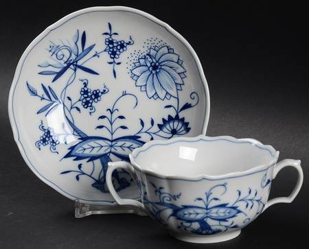 Blue Onion ("Sword" Backstamp) Flat Bouillon Cup & Saucer