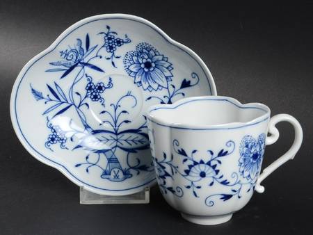 Blue Onion ("Sword" Backstamp) Flat Cup & Saucer Set