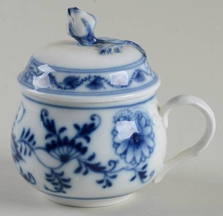 Blue Onion ("Sword" Backstamp) 2 Pc Pot de Creme w/Lid & Base