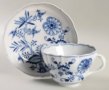 Blue Onion ("Sword" Backstamp) Flat Cup & Saucer Set