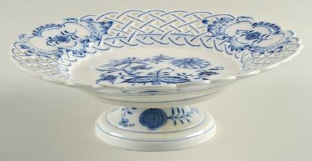 Blue Onion ("Sword" Backstamp) Round Compote (Height X Width)
