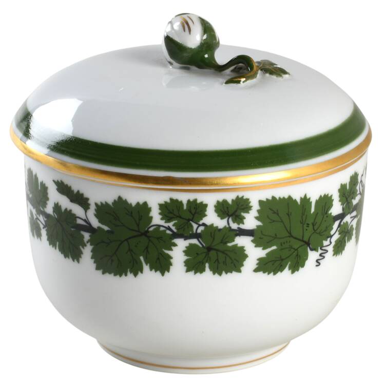 Full Green Vine (Scalloped, Gold Trim) Sugar Bowl & Lid