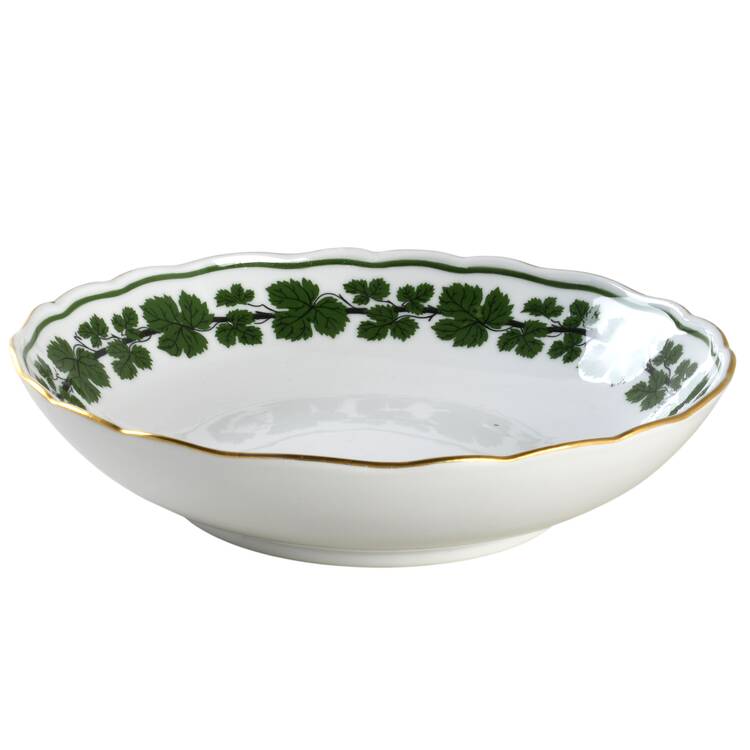 Full Green Vine (Scalloped, Gold Trim) 9" Round Vegetable Bowl