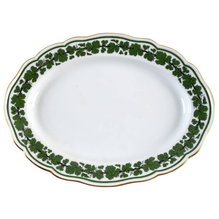 Full Green Vine (Scalloped, Gold Trim) 13" Oval Serving Platter