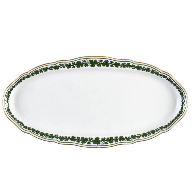 Full Green Vine (Scalloped, Gold Trim) 21" Fish Platter