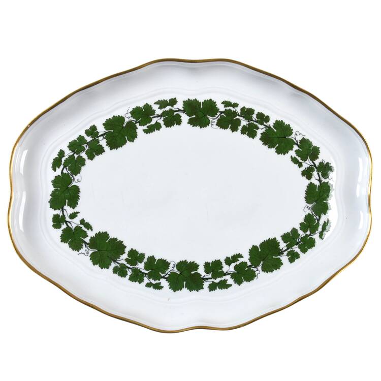 Full Green Vine (Scalloped, Gold Trim) 13" Oval Serving Platter