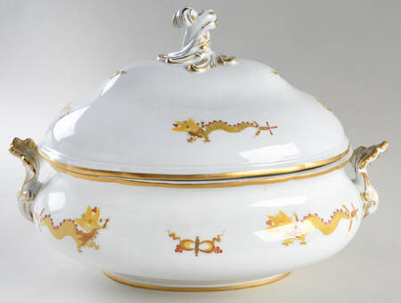 Dragon Yellow (Red Dot Accent) Oval Tureen & Lid