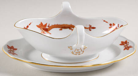 Dragon Red Gravy Boat with Attached Underplate