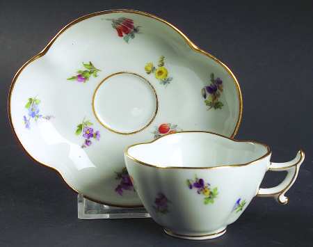 Scattered Flowers ("X" Backstamp) Flat Demitasse Cup & Saucer Set