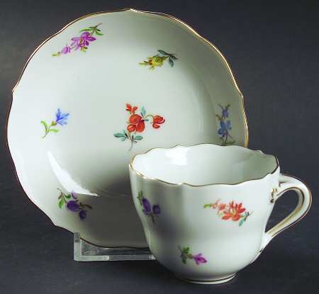 Scattered Flowers ("X" Backstamp) Flat Demitasse Cup & Saucer Set
