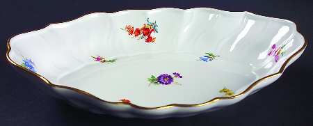 Scattered Flowers ("X" Backstamp) 10" Shallow Oval Bowl