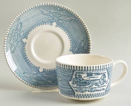 Currier & Ives Flat Cup & Saucer Set