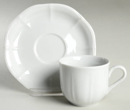 Embossed White Flat Demitasse Cup & Saucer Set