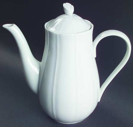 Embossed White Coffee Pot & Lid