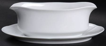 Embossed White Gravy Boat & Underplate