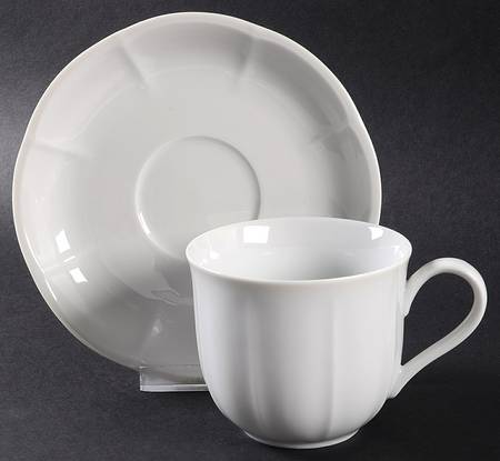 Embossed White Flat Cup & Saucer Set