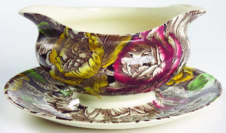 Bermuda Brown Multicolor Gravy Boat with Attached Underplate