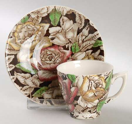 Bermuda Brown Multicolor Footed Demitasse Cup & Saucer Set
