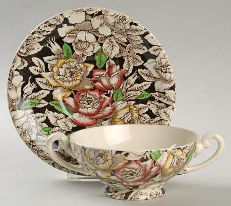 Bermuda Brown Multicolor Footed Cream Soup Bowl & Saucer Set