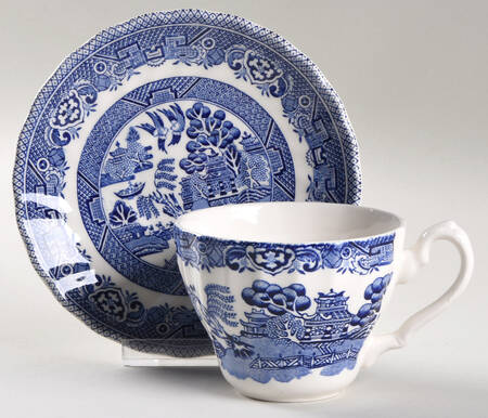 Blue Willow Flat Cup & Saucer Set