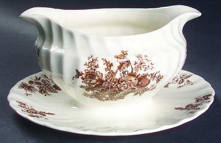 Bountiful Brown Gravy Boat with Attached Underplate