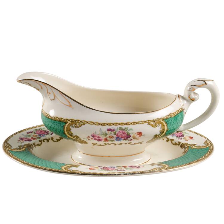 The Bouquet Green Gravy Boat & Underplate
