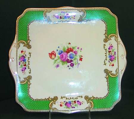 The Bouquet Green Square Handled Cake Plate