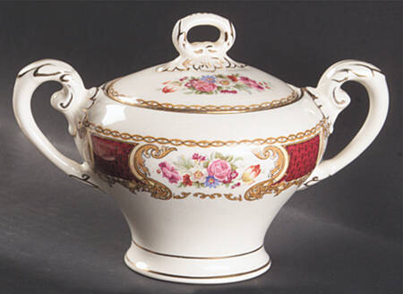 The Bouquet Maroon Sugar Bowl & Lid